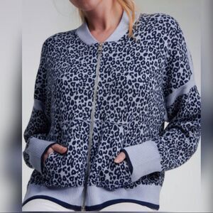 SCOTT & Scott London Animal Print Brooklyn Cashmere Knit Bomber Jacket Sweater
